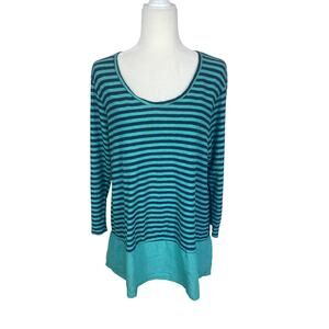 Cut Loose Linen Cotton Striped Long Sleeve Tunic Top Sz Large Coastal Lagenlook